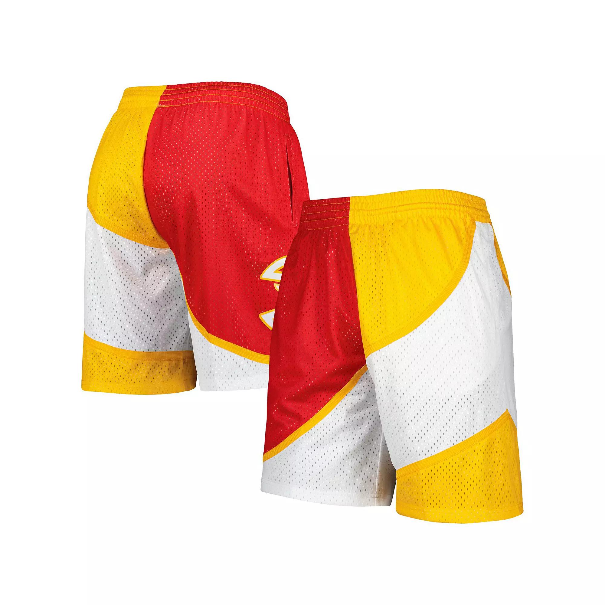 Men's Mitchell & Ness Red/Yellow Atlanta Hawks Hardwood Classics 1986 Split Swingman Shorts, Size: XL Product Image