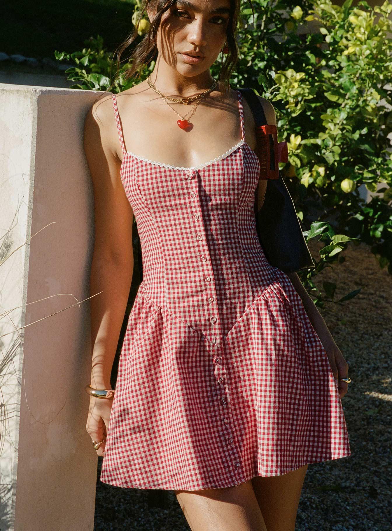 Toulouse Mini Dress Red Gingham Product Image