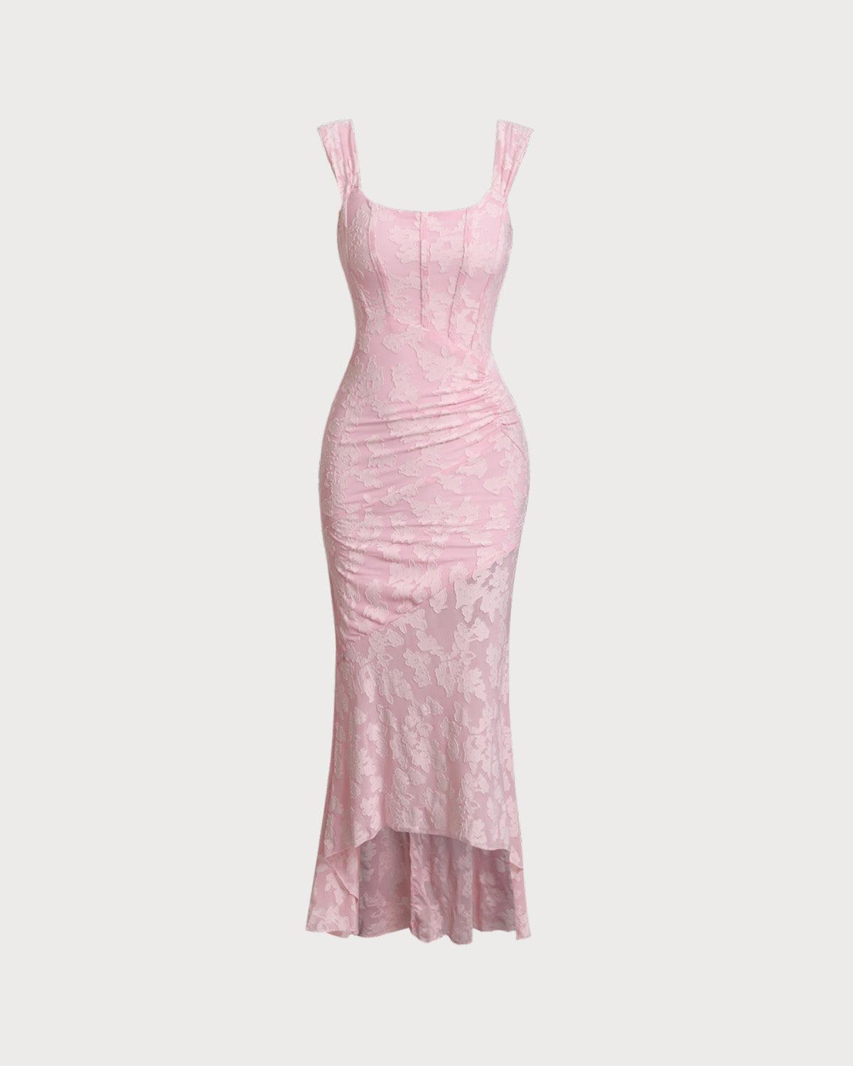 Pink Jacquard Bodycon Slip Maxi Dress Product Image