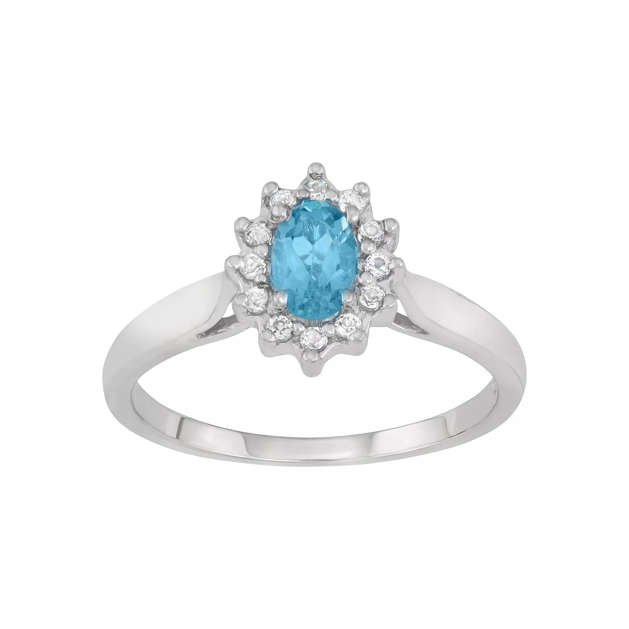 HDI Sterling Silver Blue & White Topaz Halo Ring, Women's,  Product Image