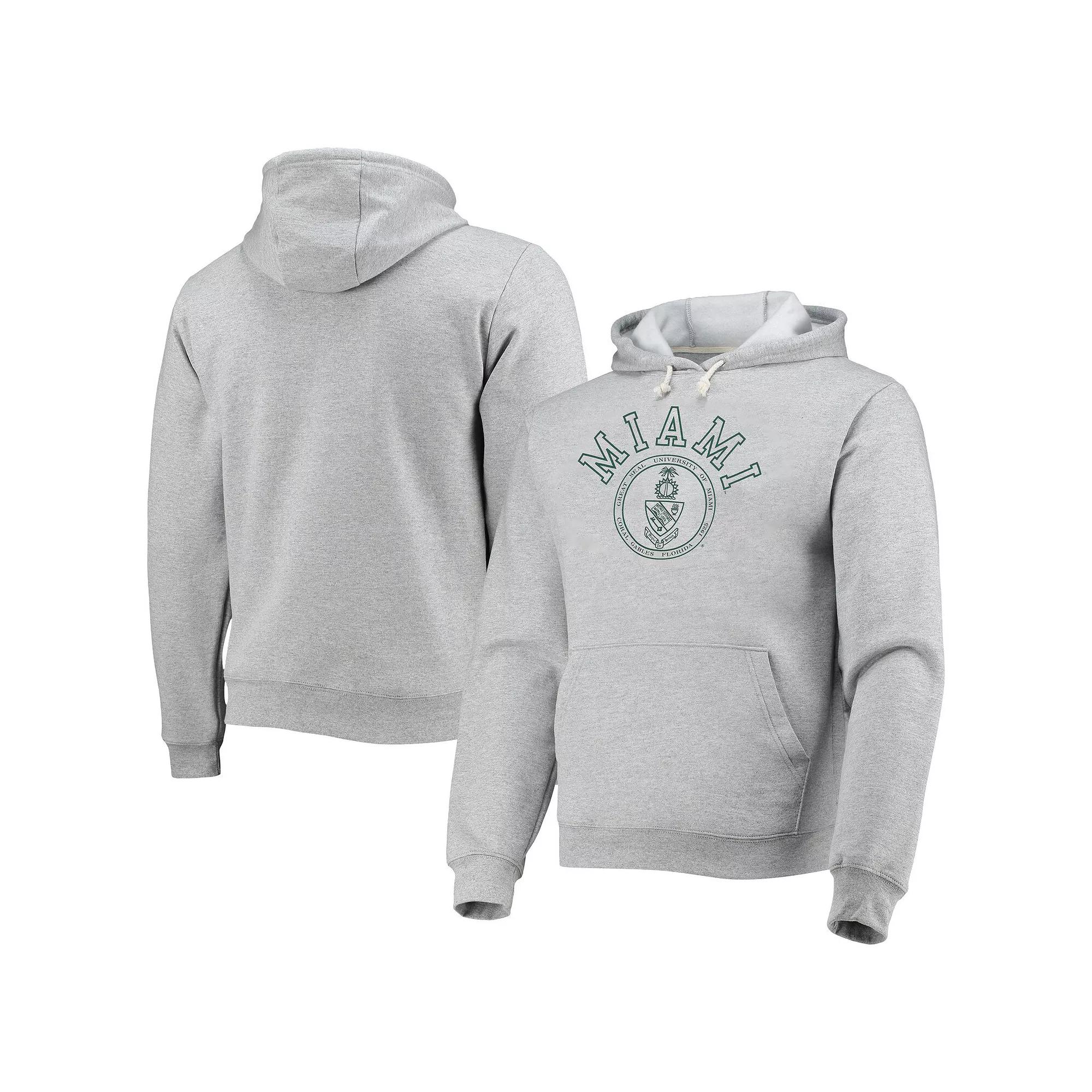 Men's League Collegiate Wear Heathered Gray Miami Hurricanes Seal Neuvo Essential Fleece Pullover Hoodie, Size: 3XL, Grey Product Image