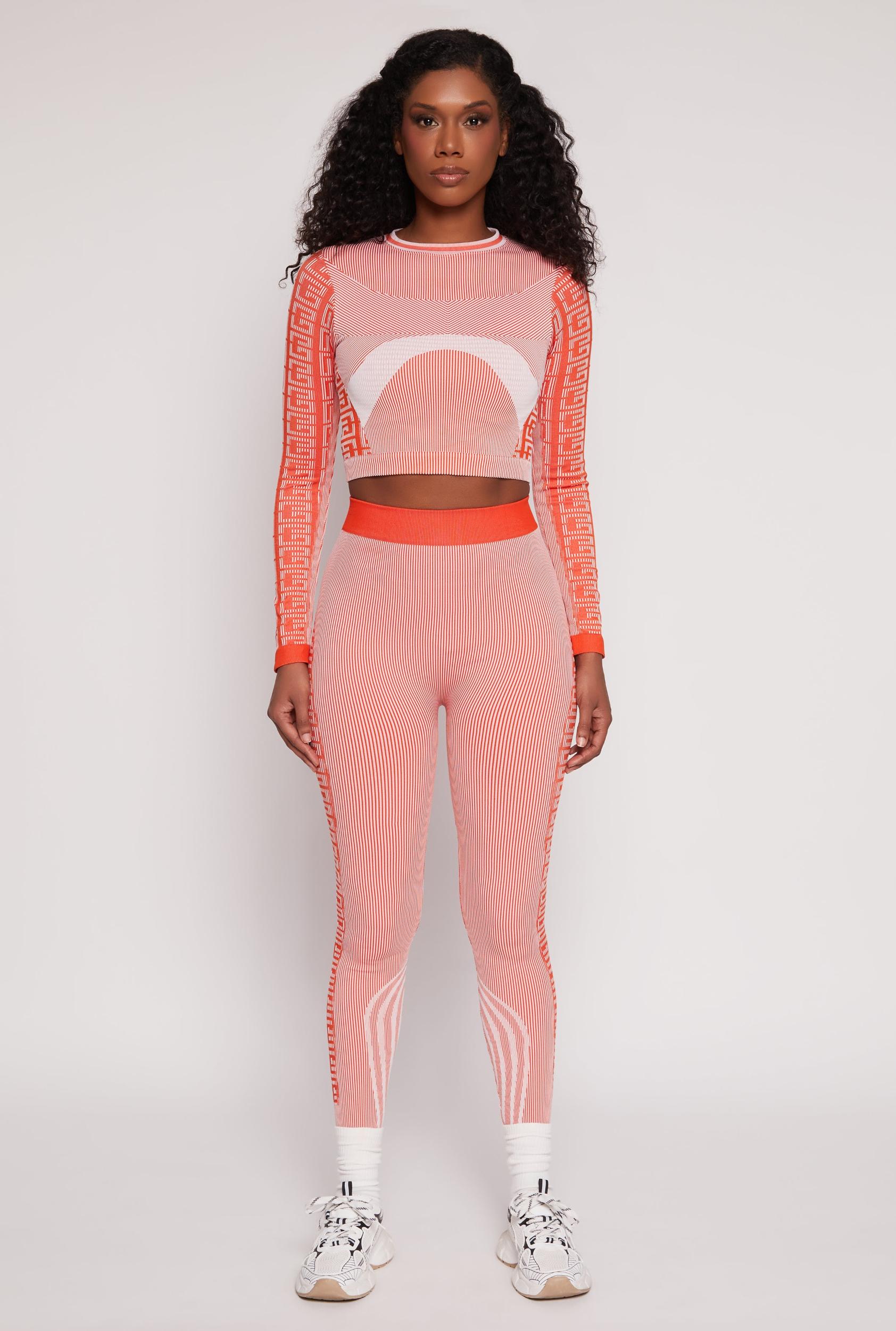 Womens Seamless Striped Greek Key Print Leggings Product Image