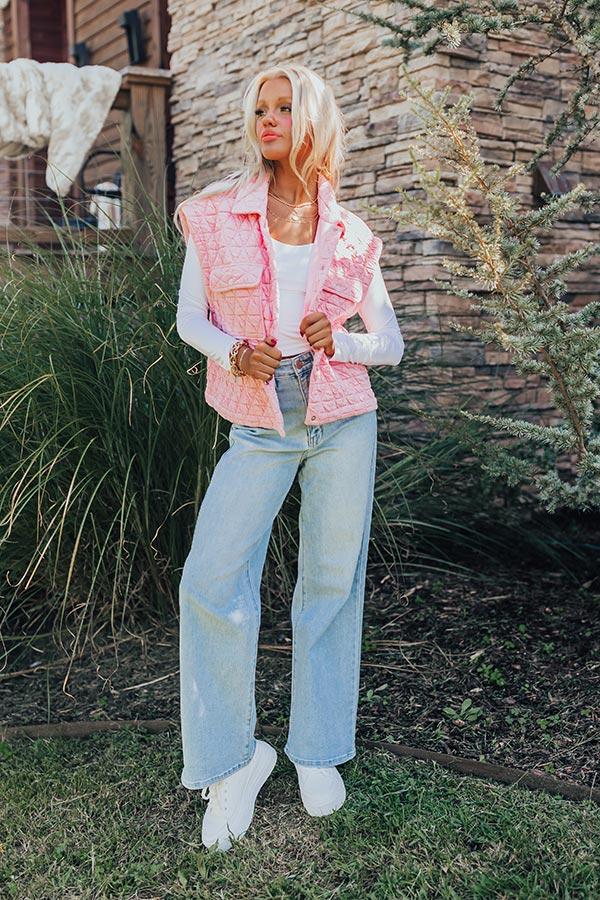 Mountain Lodge Cutie Quilted Vest in Pink Product Image