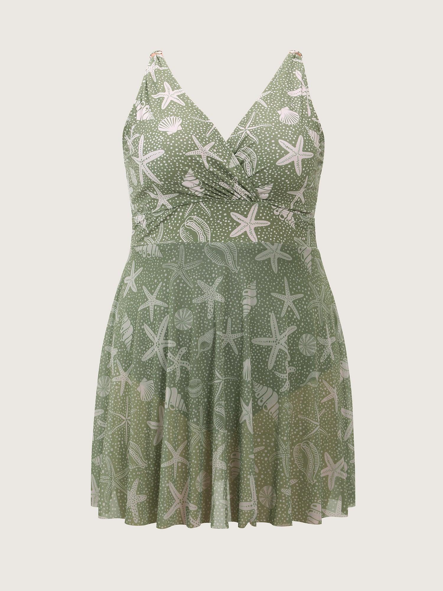 Ocean Print Metal Buckle Swim Dress Female Product Image