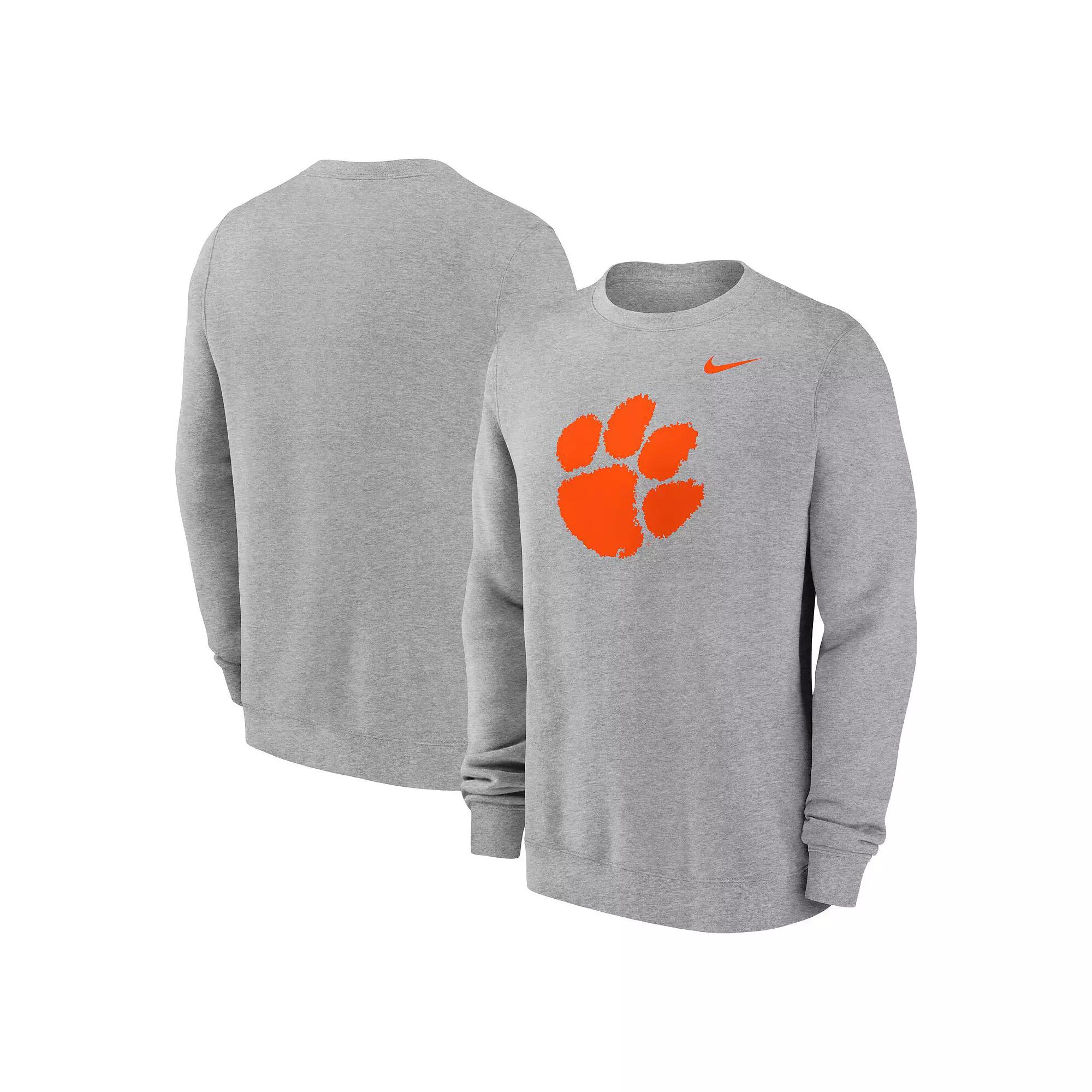 Men's Nike Heather Gray Clemson Tigers Primetime Evergreen Fleece Pullover Sweatshirt, Size: XL, Grey Product Image