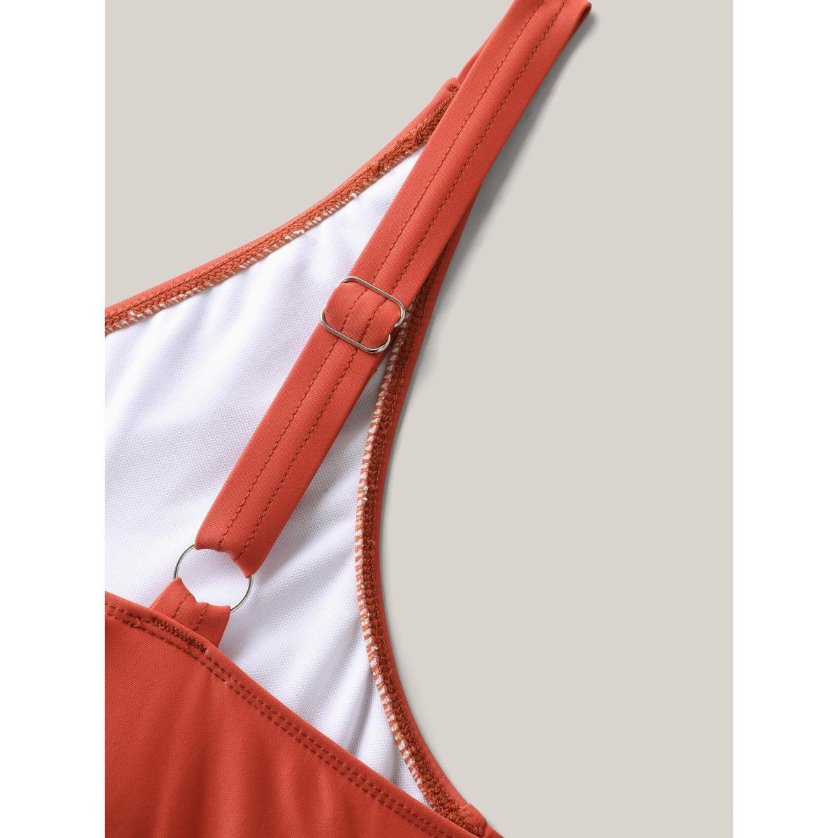 Plus Size Sewn-in-Belt Bow Pockets Swim Dress Women's Swimwear Salmon Beach Bodycon V-neck High stretch Curve Swim Dresses BloomChic 28/5X Product Image