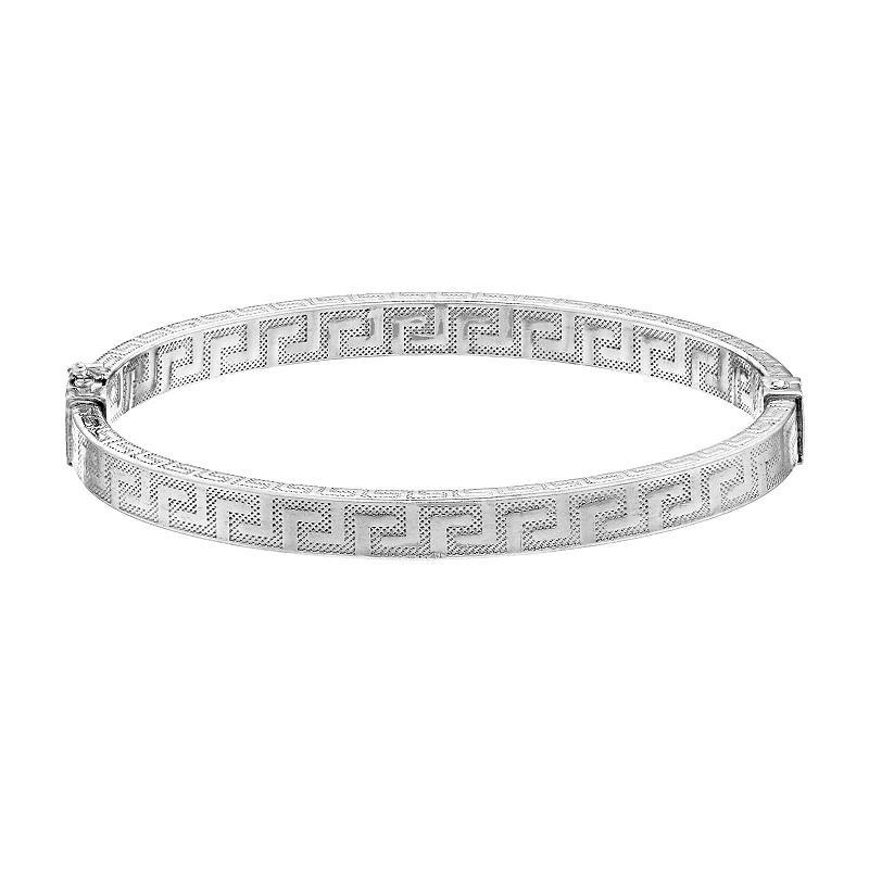 Sterling Silver Textured Greek Key Bangle Bracelet, Womens Product Image