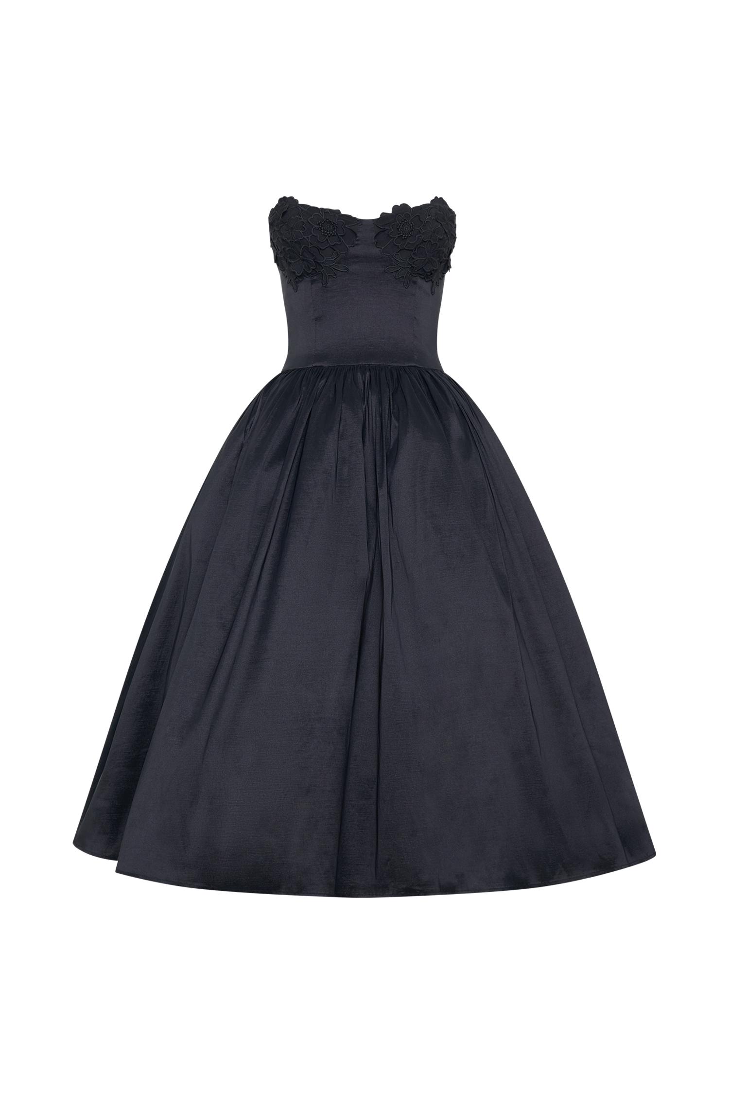 Elyssa Embroidered Midi Dress - Black Product Image