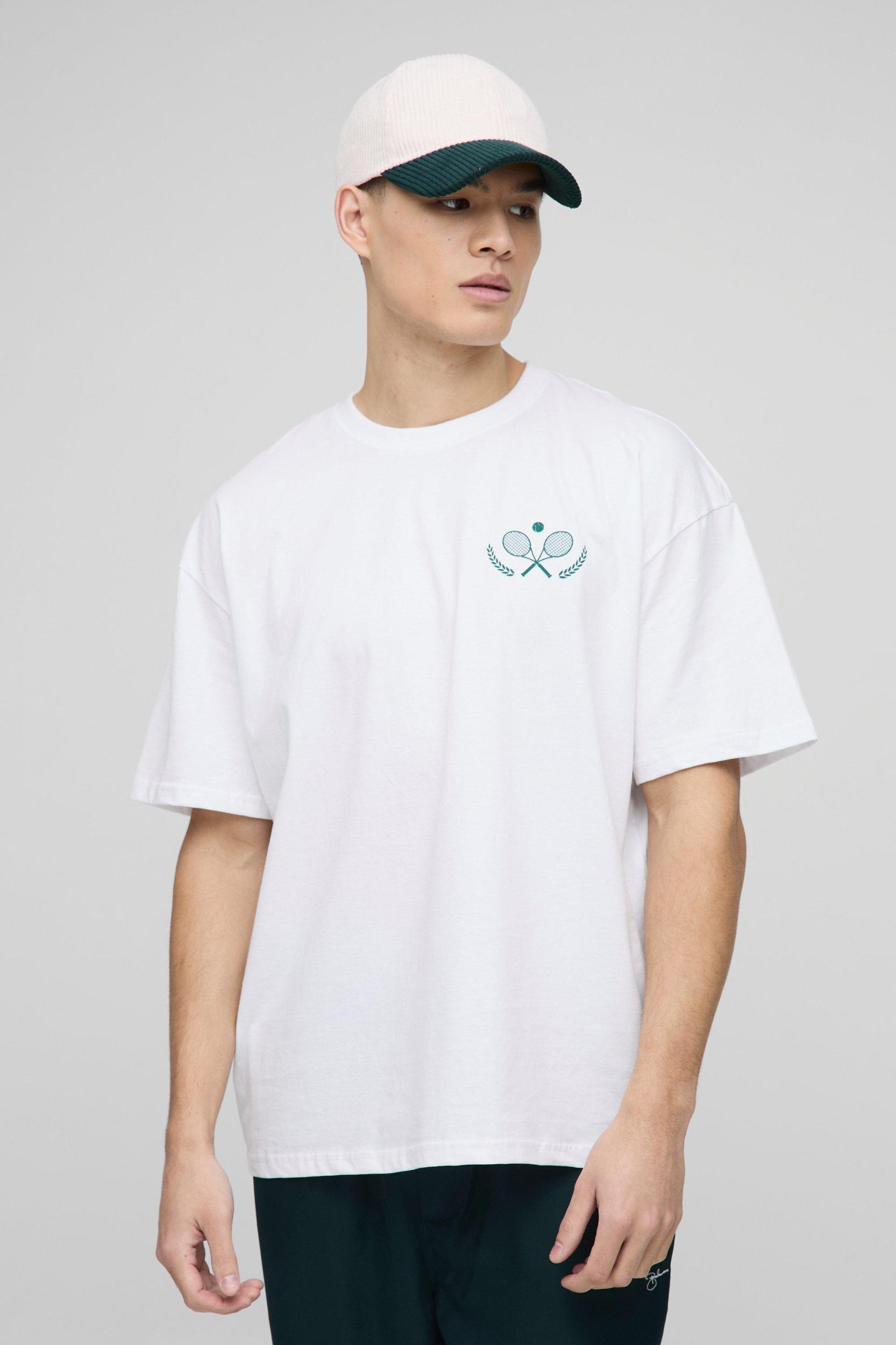 Regular Fit Oversized Tennis Club Landscape Watercolour Painted T-Shirt | boohooMAN USA Product Image