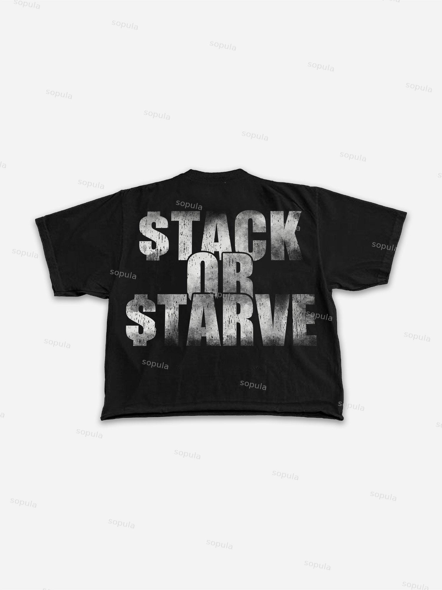 Stack Or Starve Vintage Fortune Graphic Cropped T-shirt Product Image