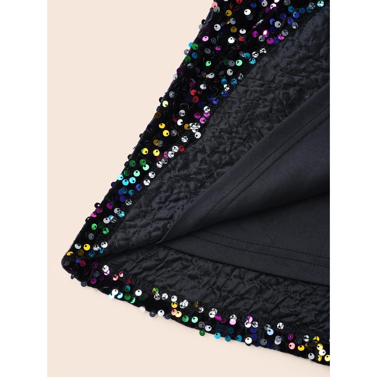 Plus Size V Neck Sequin Patchwork Dress Black Women Cocktail Texture Party Curvy Bloomchic 10/M Product Image