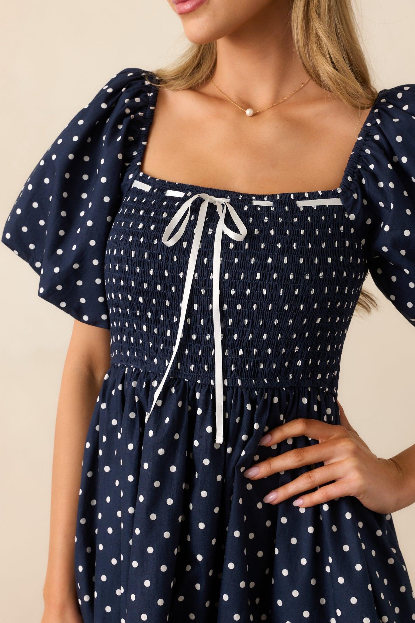 Sailor's Sweetheart Cotton Navy Polka Dot Mini Dress Product Image