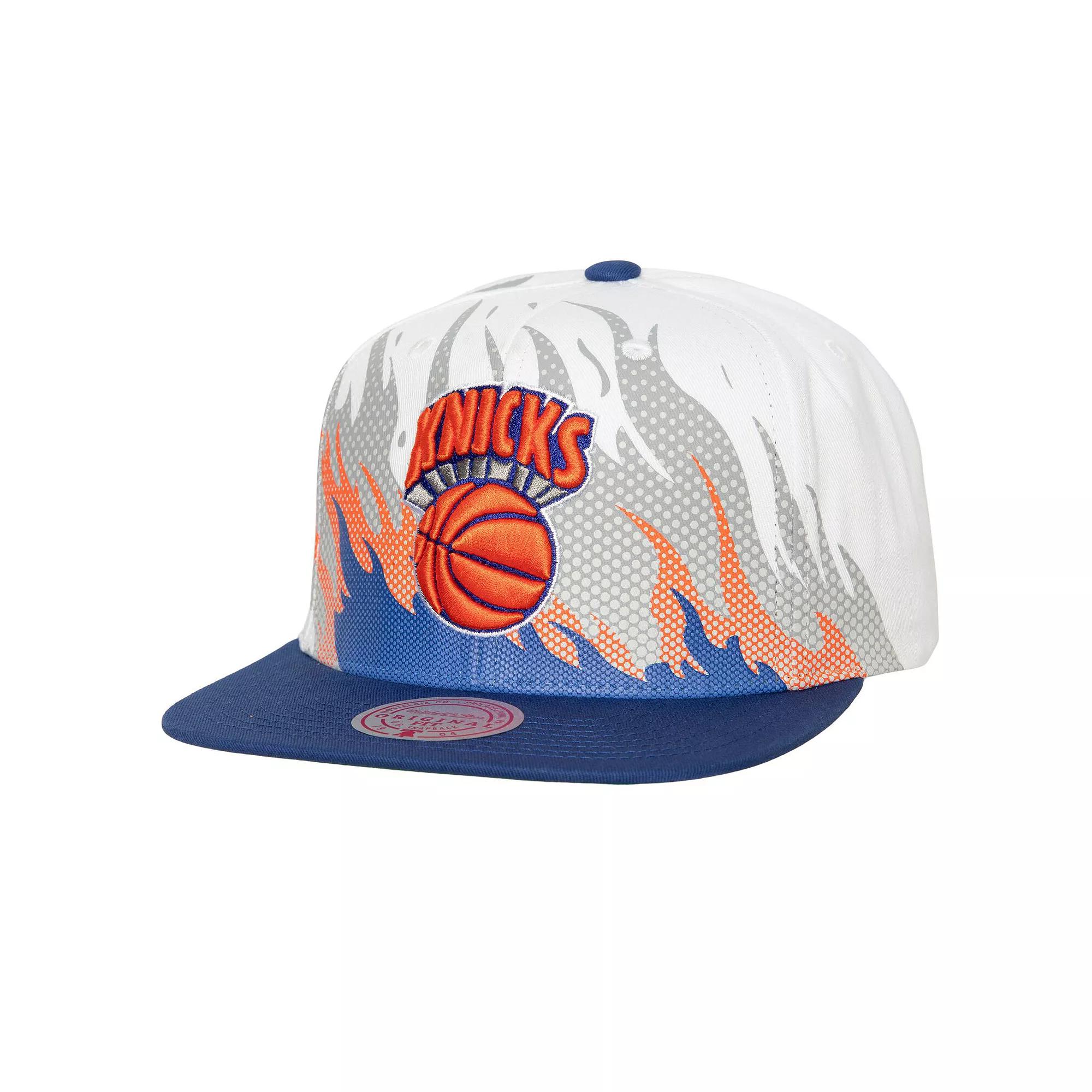 Men's Mitchell & Ness White New York Knicks Hot Fire Snapback Hat Product Image
