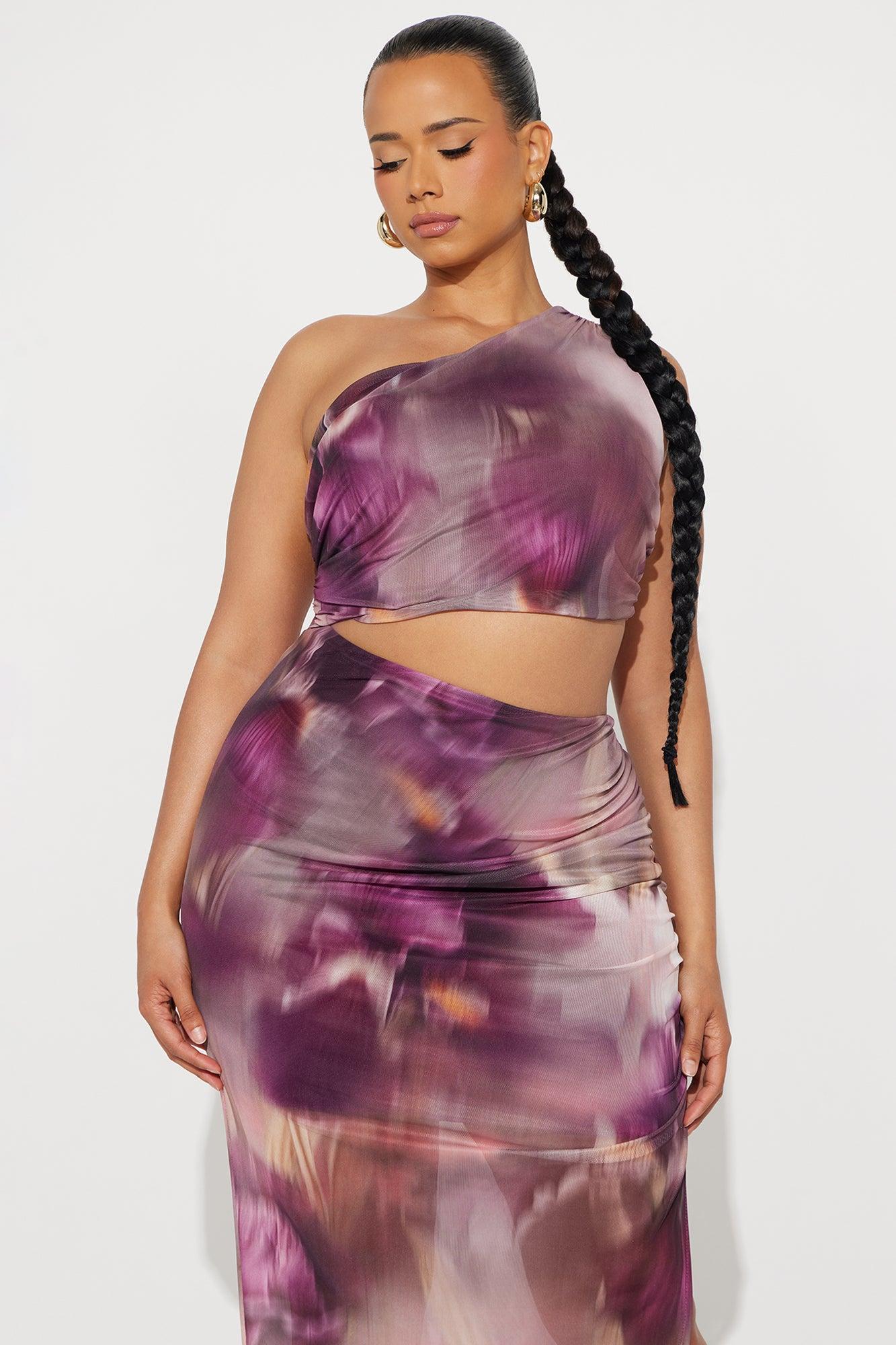 Tamirah Mesh Cut Out Maxi Dress - Purple/combo Female Product Image