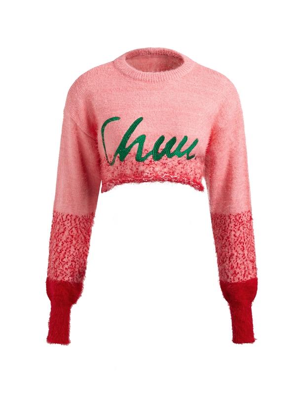 Contrast Color Jacquard Splice Loose Short Sweater Product Image