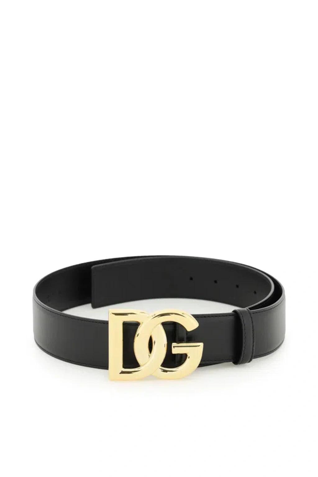DOLCE & GABBANA Dg Logo Calf Leather Belt In Black Product Image