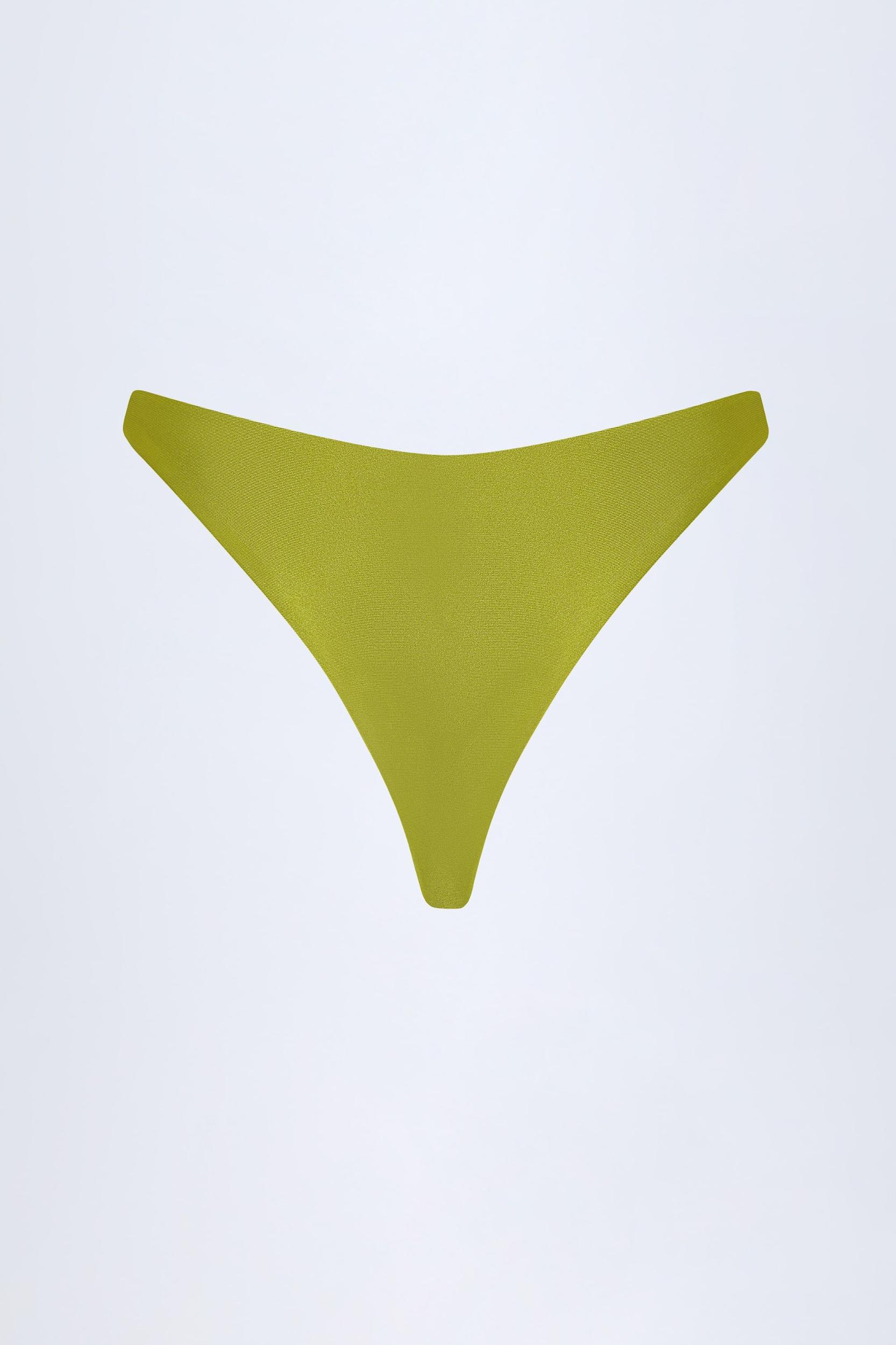 Bead-Embellished Cheeky Bikini Bottoms in Olive Green Product Image