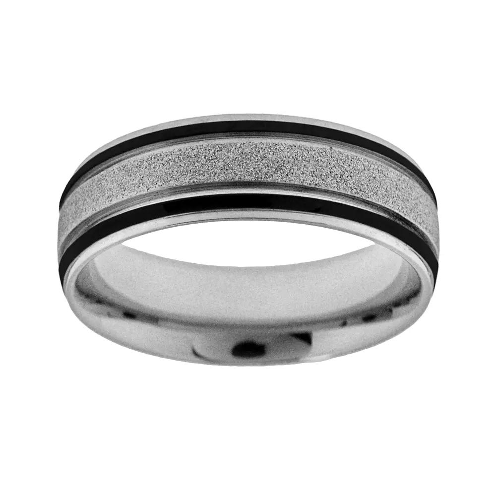 Stainless Steel and Black Immersion-Plated Stainless Steel Wedding Band - Men, Men's, Size: 13, Multicolor Product Image