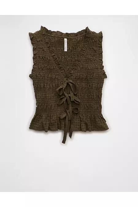 AE Tie-Front Smocked Tank Top Women's Product Image