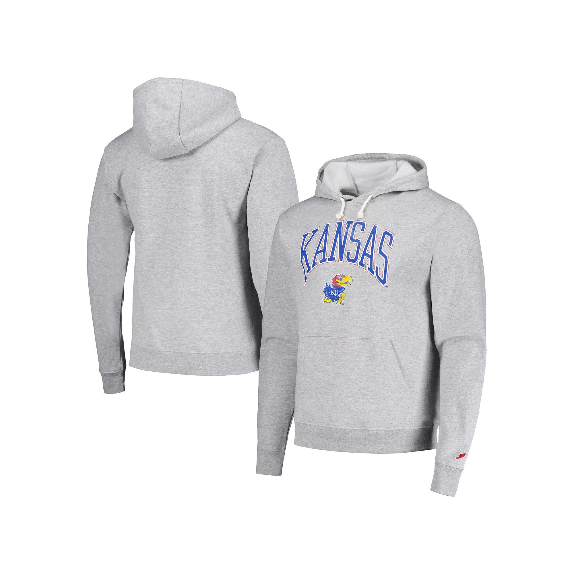 Men's League Collegiate Wear  Heather Gray Kansas Jayhawks Tall Arch Essential Pullover Hoodie, Size: 3XL, Grey Product Image
