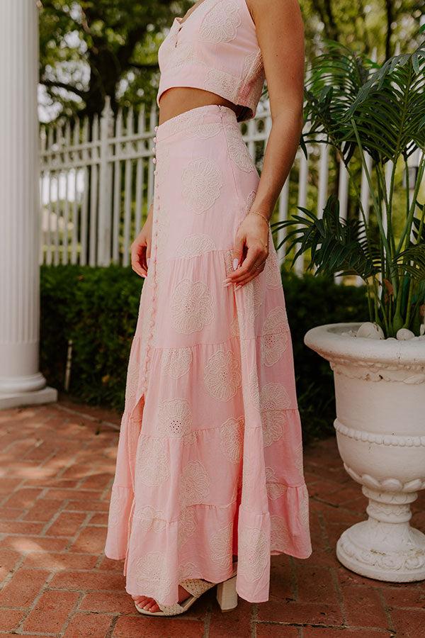 Sunkissed Meadow High Waist Embroidered Maxi Skirt in Pink Product Image