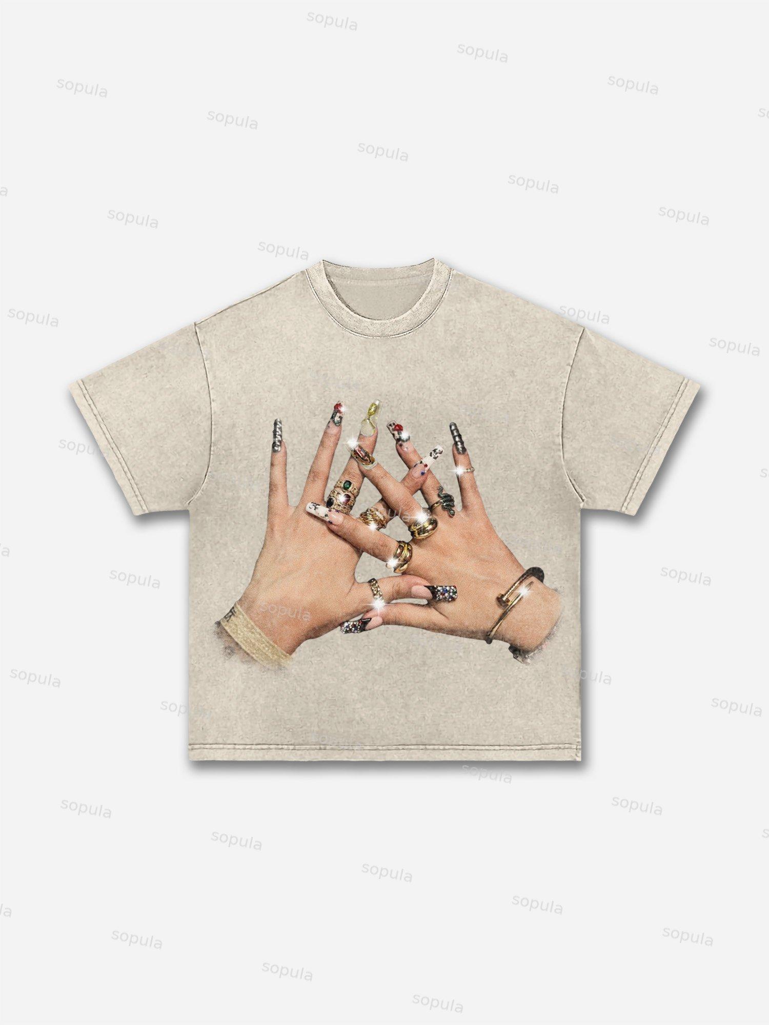 God Religion Trendy Nail Art Graphic Acid Wash T-shirt Product Image