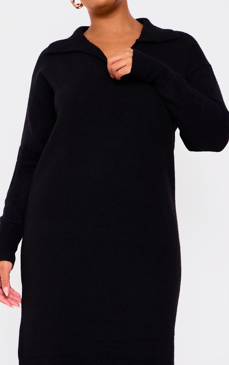 Plus Black Collar Detail Cosy Knitted Midaxi Dress Product Image