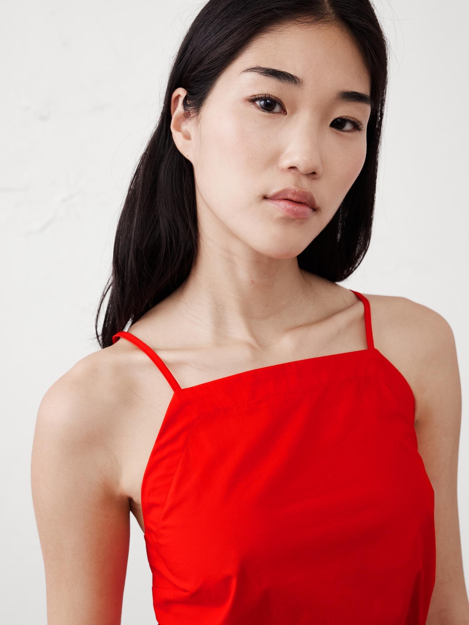 Poplin Drop-Waist Midi Skirt Product Image