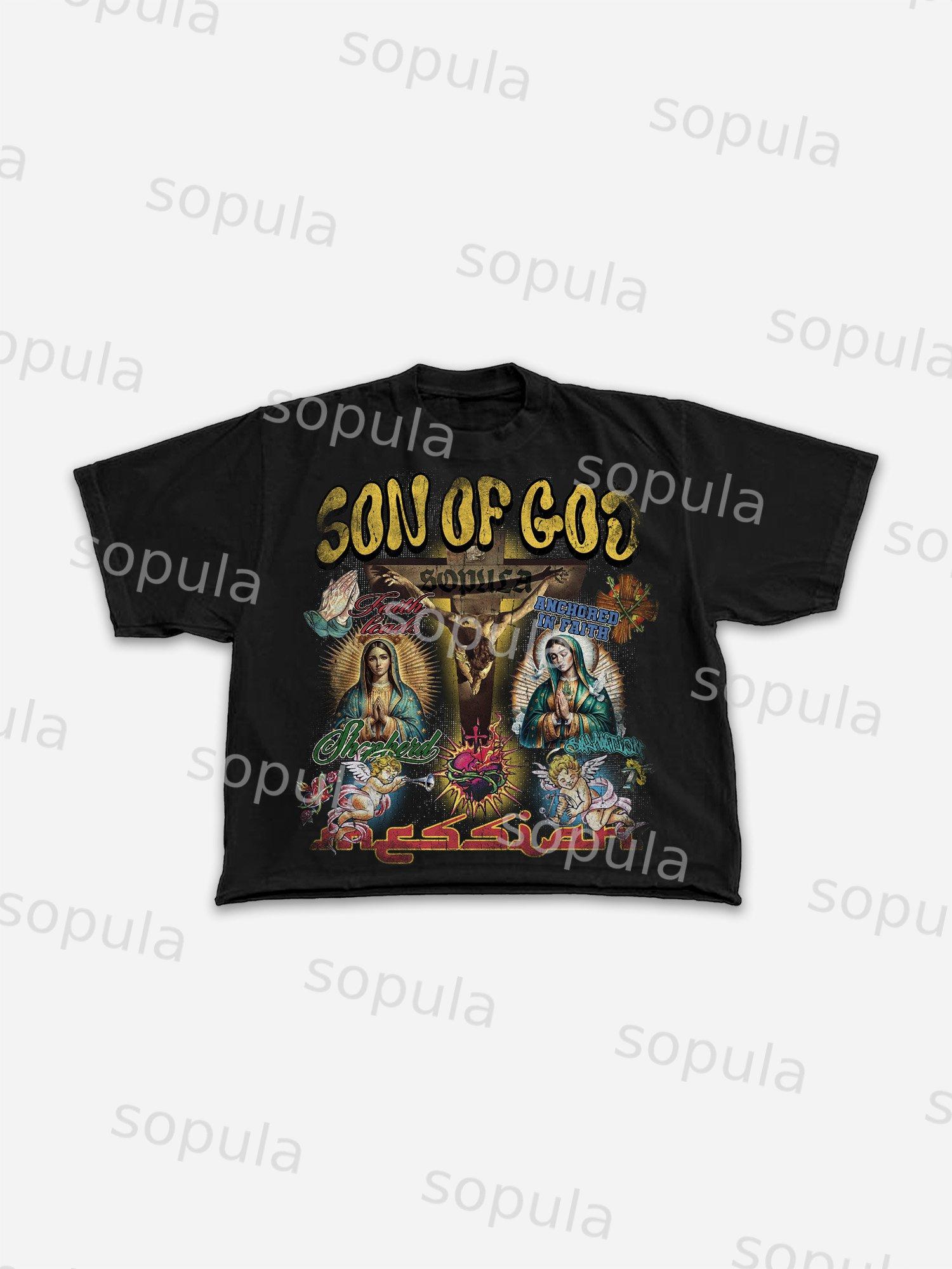 Sopula Son Of God Vintage Collage Graphics Cropped T-Shirts Product Image