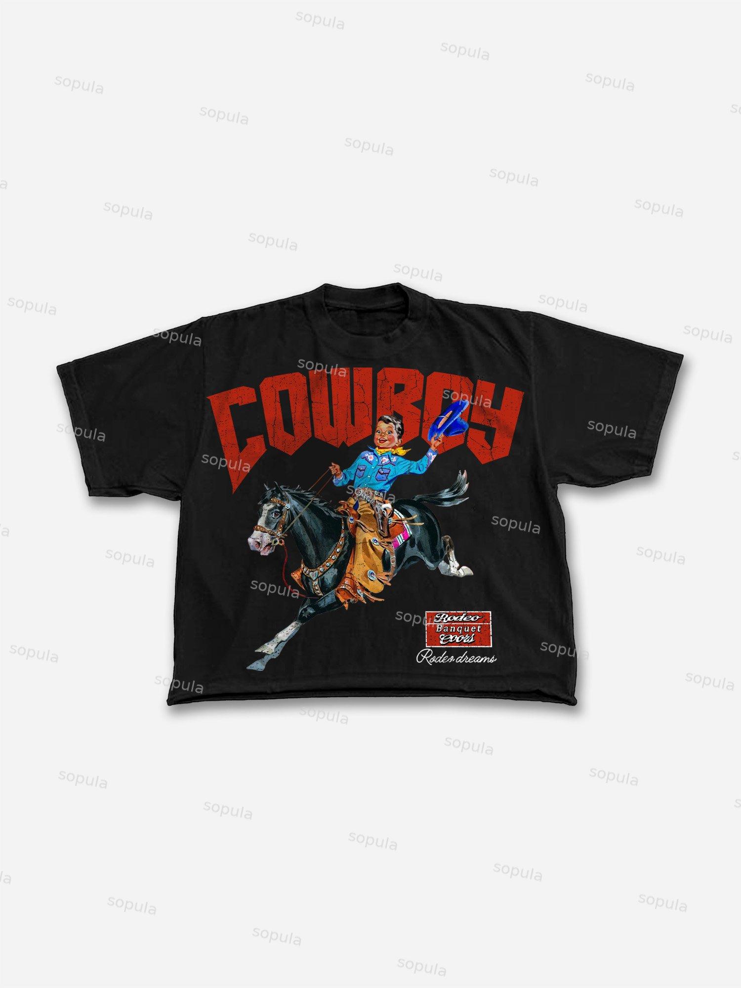 Cowboy Rodeo Dreams Print Cropped T-shirt Product Image