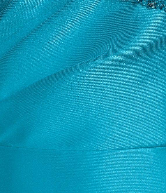 Terani Couture 3D Floral Strapless Stretch Mikado Drape Front Sheath Gown Product Image