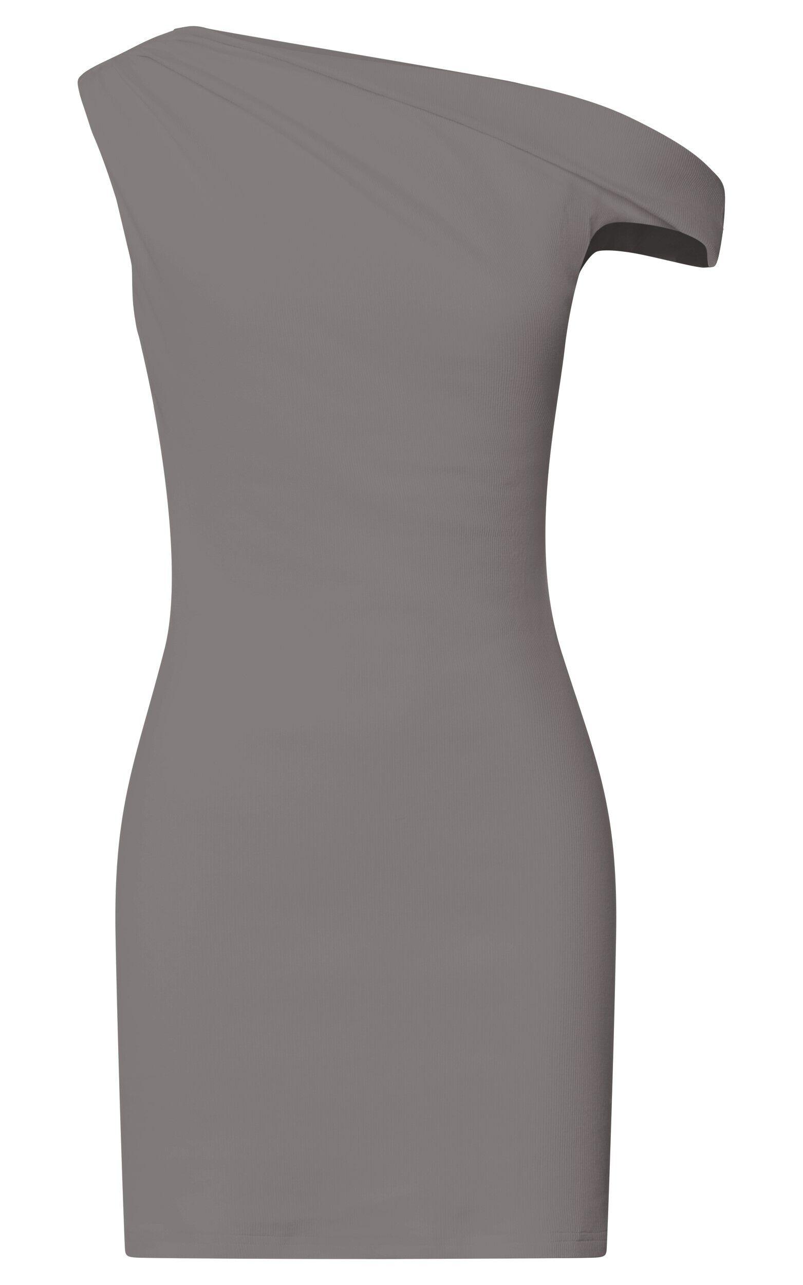 Clementine Mini Dress - Ribbed Off Shoulder Bodycon Dress in Dark Grey Product Image