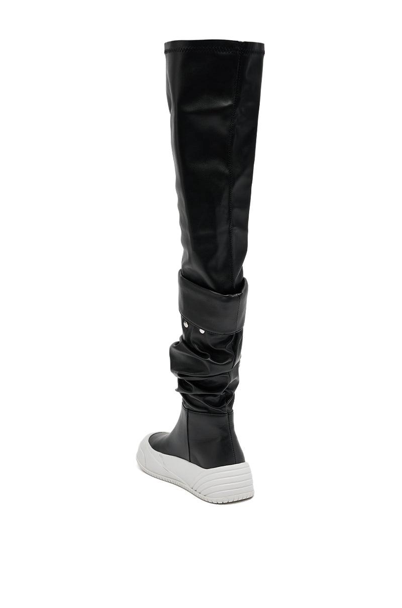 AZALEA WANG SMARTER BLACK RUCHED PU FLAT BOOT Product Image