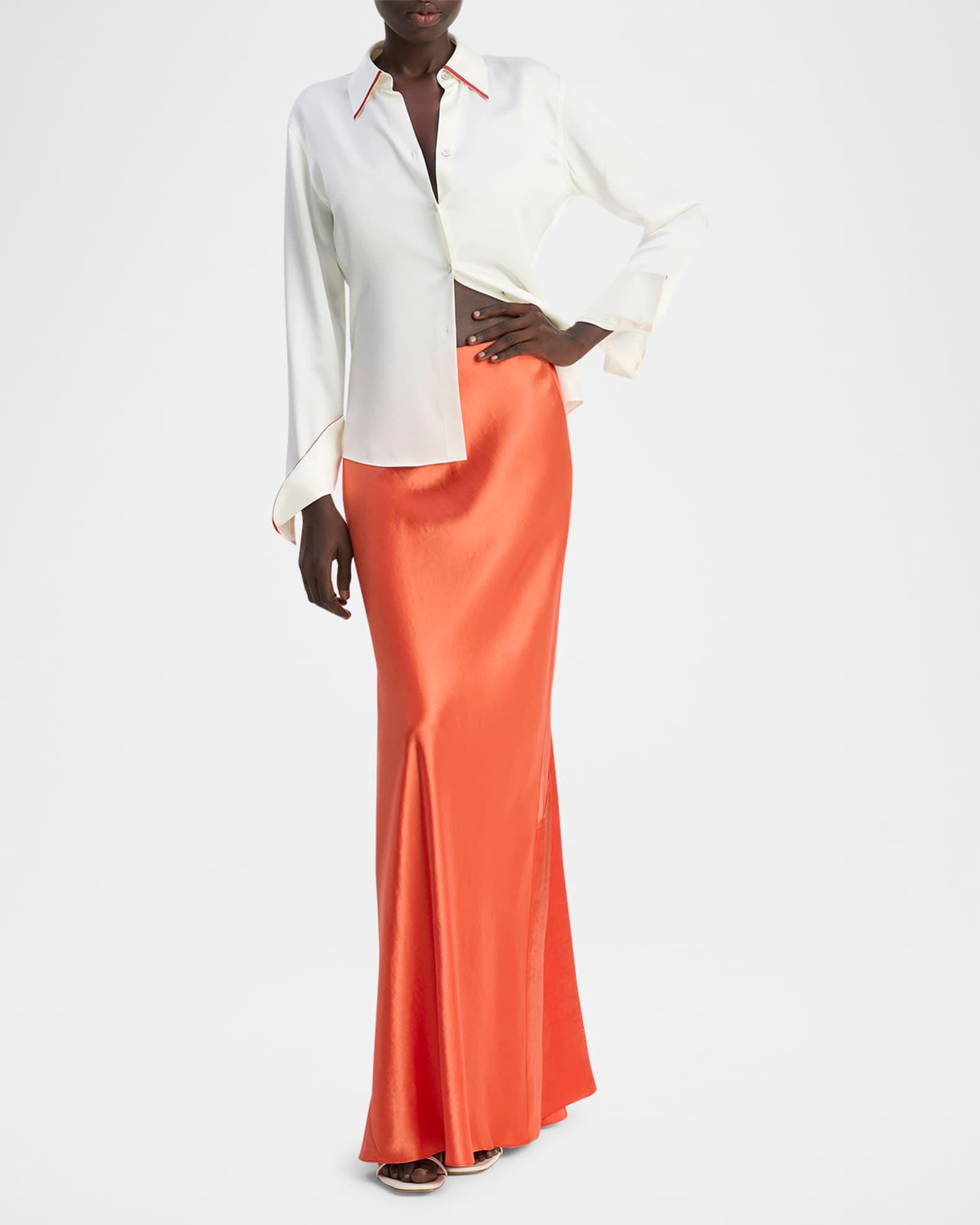 Tipped Slim Silk Long-Sleeve Blouse Product Image