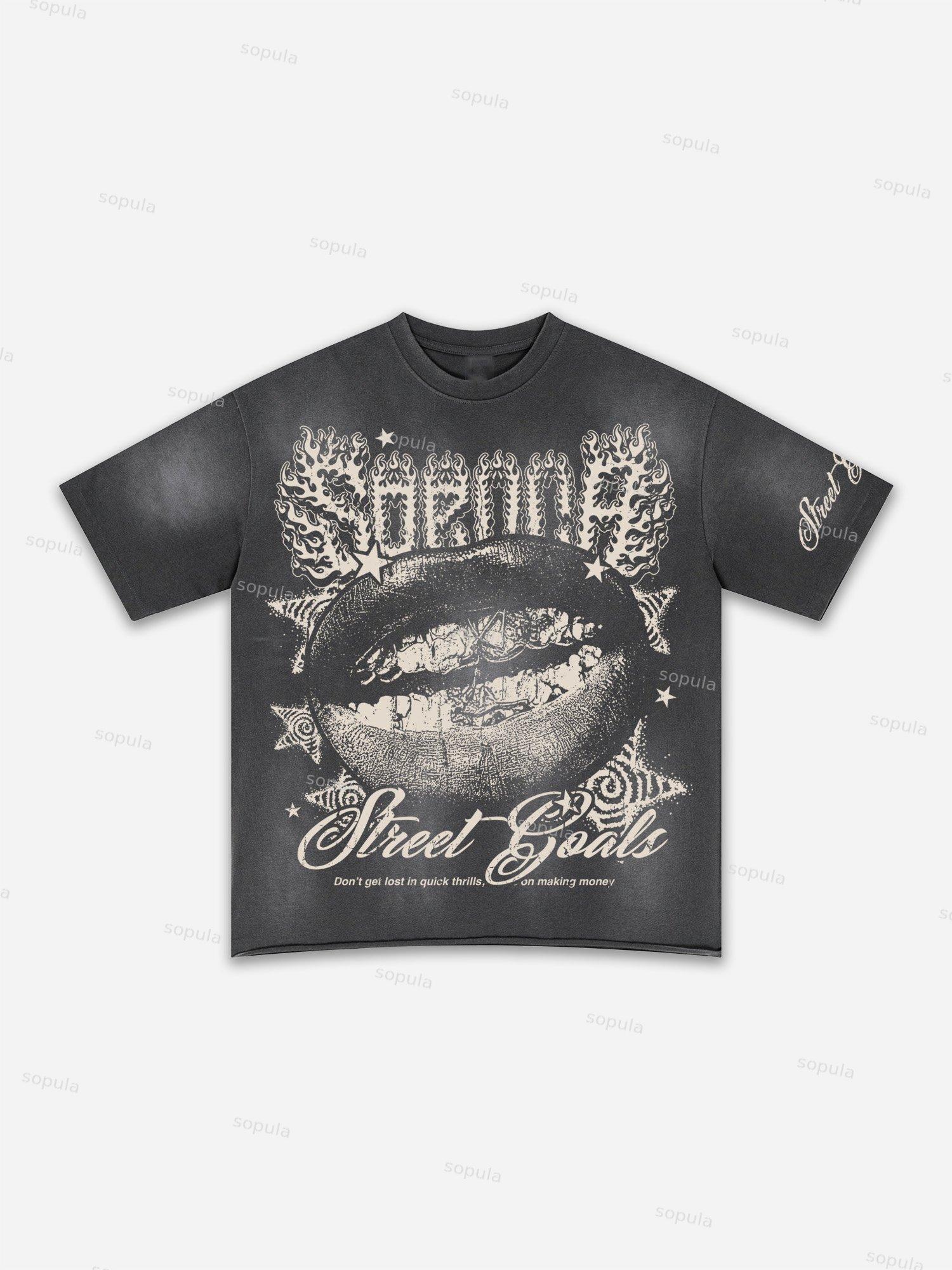 Street Goals Lip Braces Make Vintage Printed Graphic Washed T-shirt Product Image