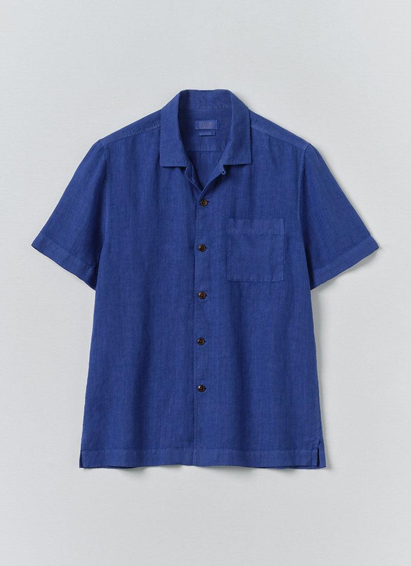 Short Sleeve Linen Shirt | Carmine Blue Product Image