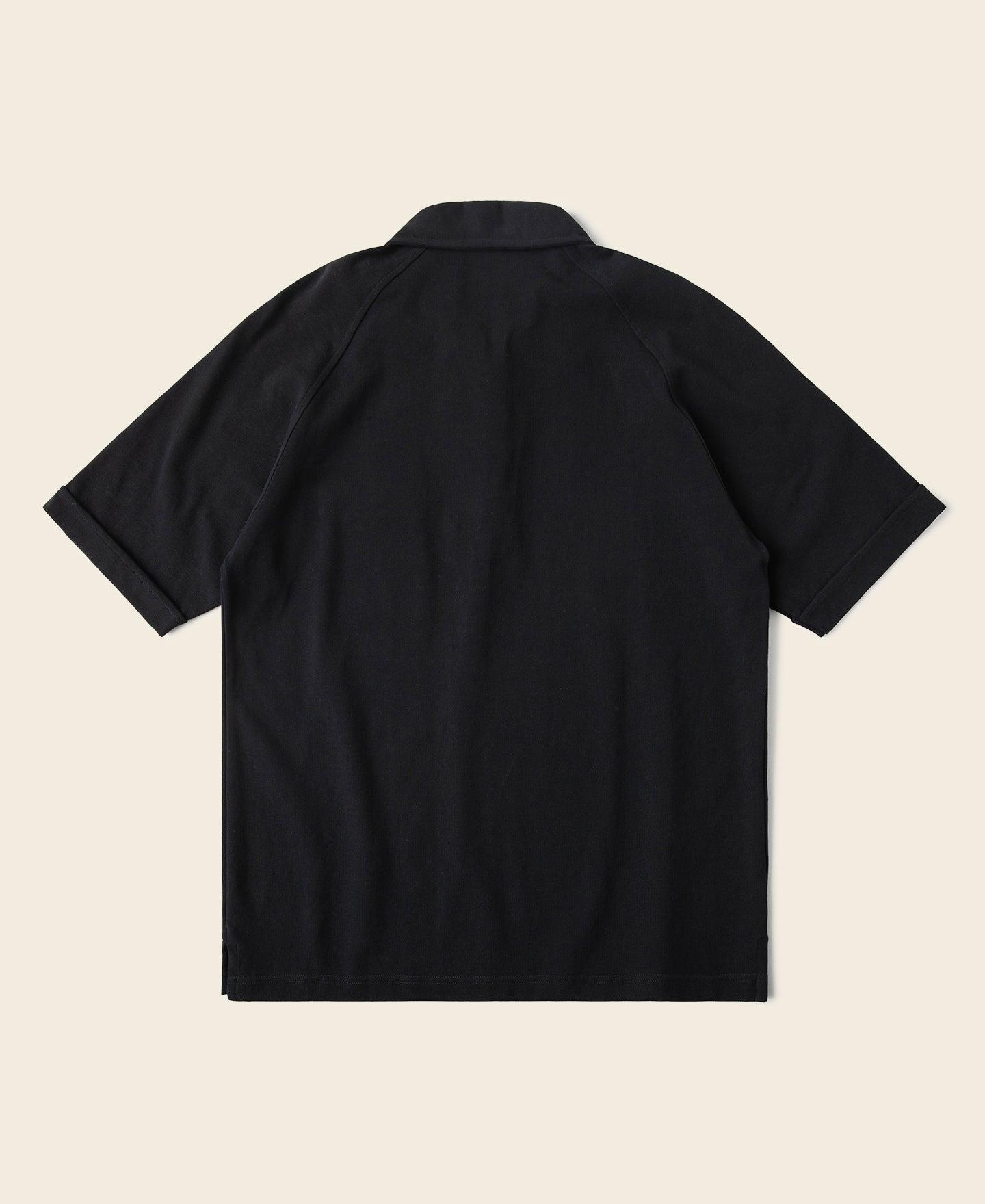 Raglan Sleeve Cotton-Piqué Polo Shirt - Black Product Image