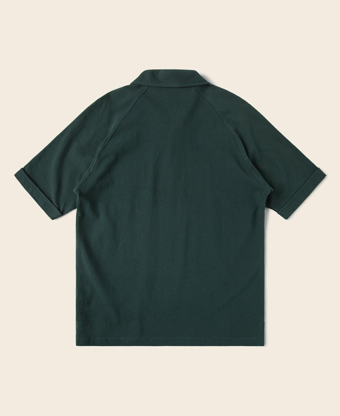 Raglan Sleeve Cotton-Piqué Polo Shirt - Dark Green Product Image