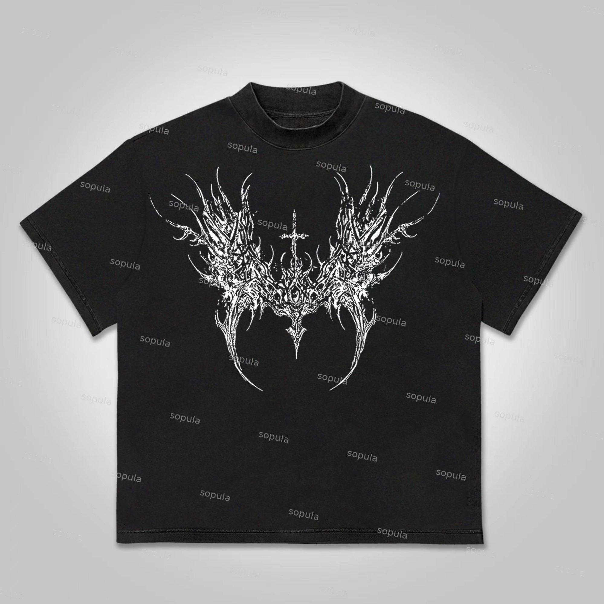 Sopula Vintage Holy Cross Skull Pattern Print Cotton T-Shirt Product Image