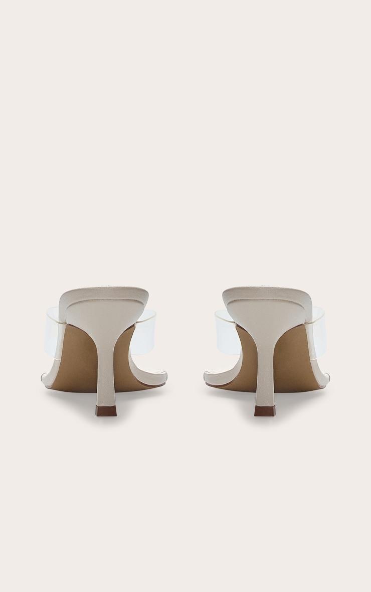 Ecru Pu Round Toe Thong Perspex Straps Mid Heeled Mules Product Image