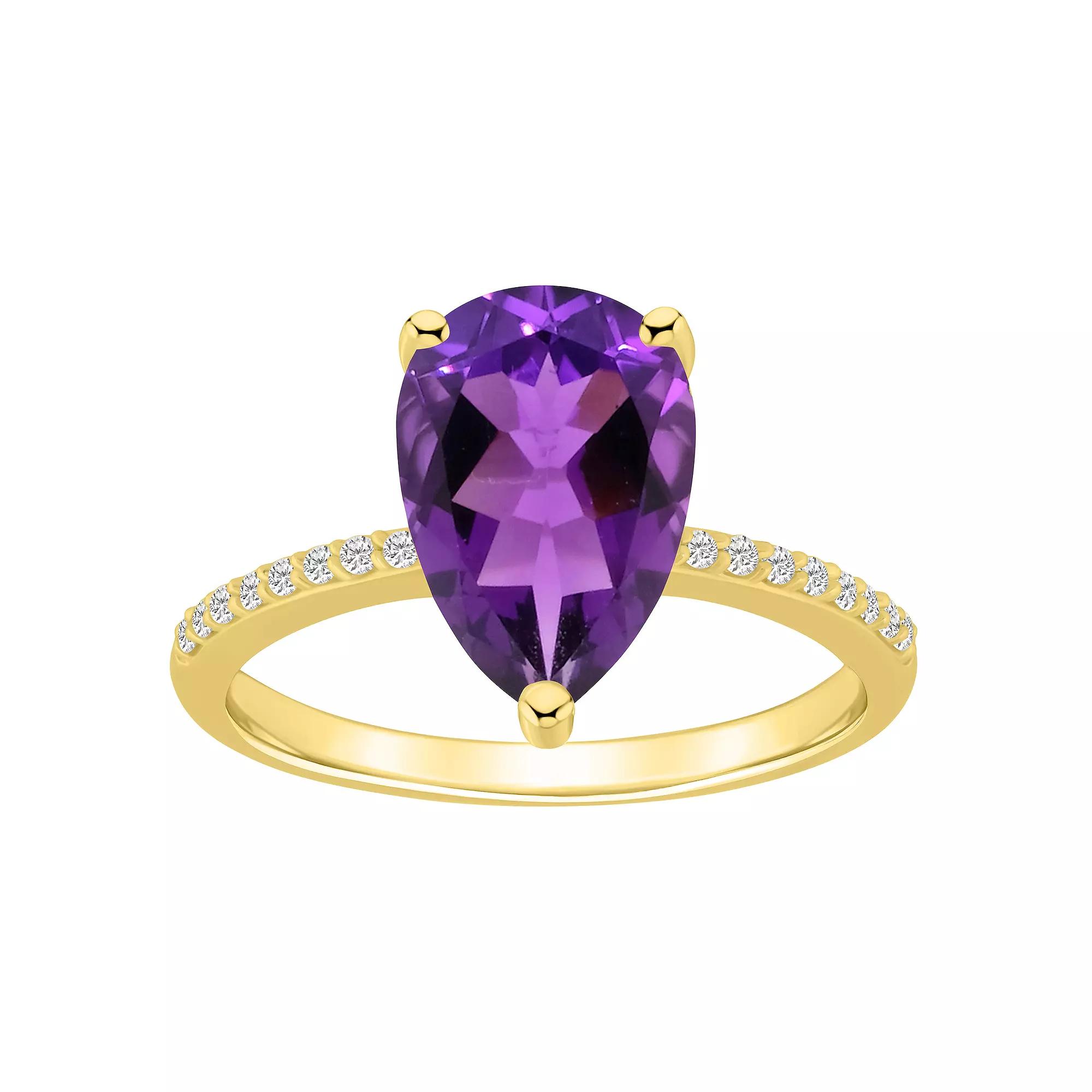 Alyson Layne 14k Gold Pear Shape Amethyst & 1/10 Carat T.W. Diamond Ring, Women's, Size: 9 Product Image
