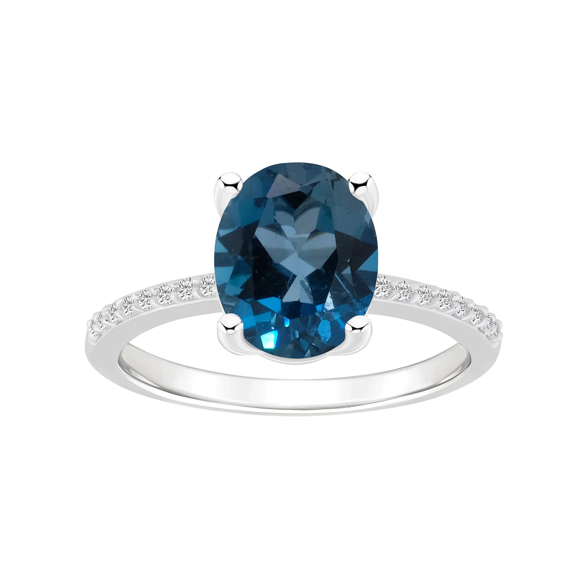 Alyson Layne 14k White Gold Oval London Blue Topaz & 1/10 Carat T.W. Diamond Ring, Women's, Size: 5 Product Image