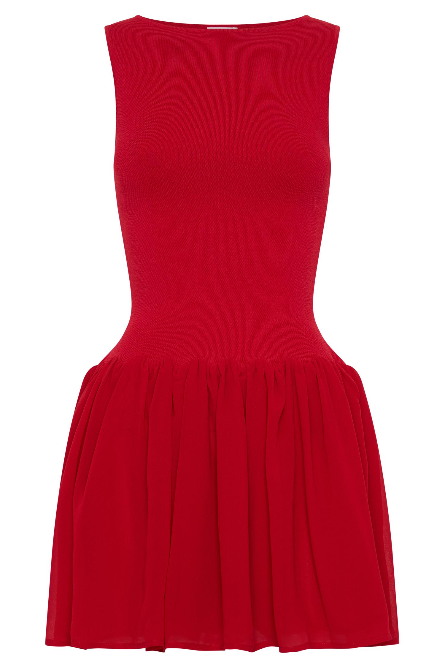Ashleigh Knit And Chiffon Mini Dress - Red Product Image