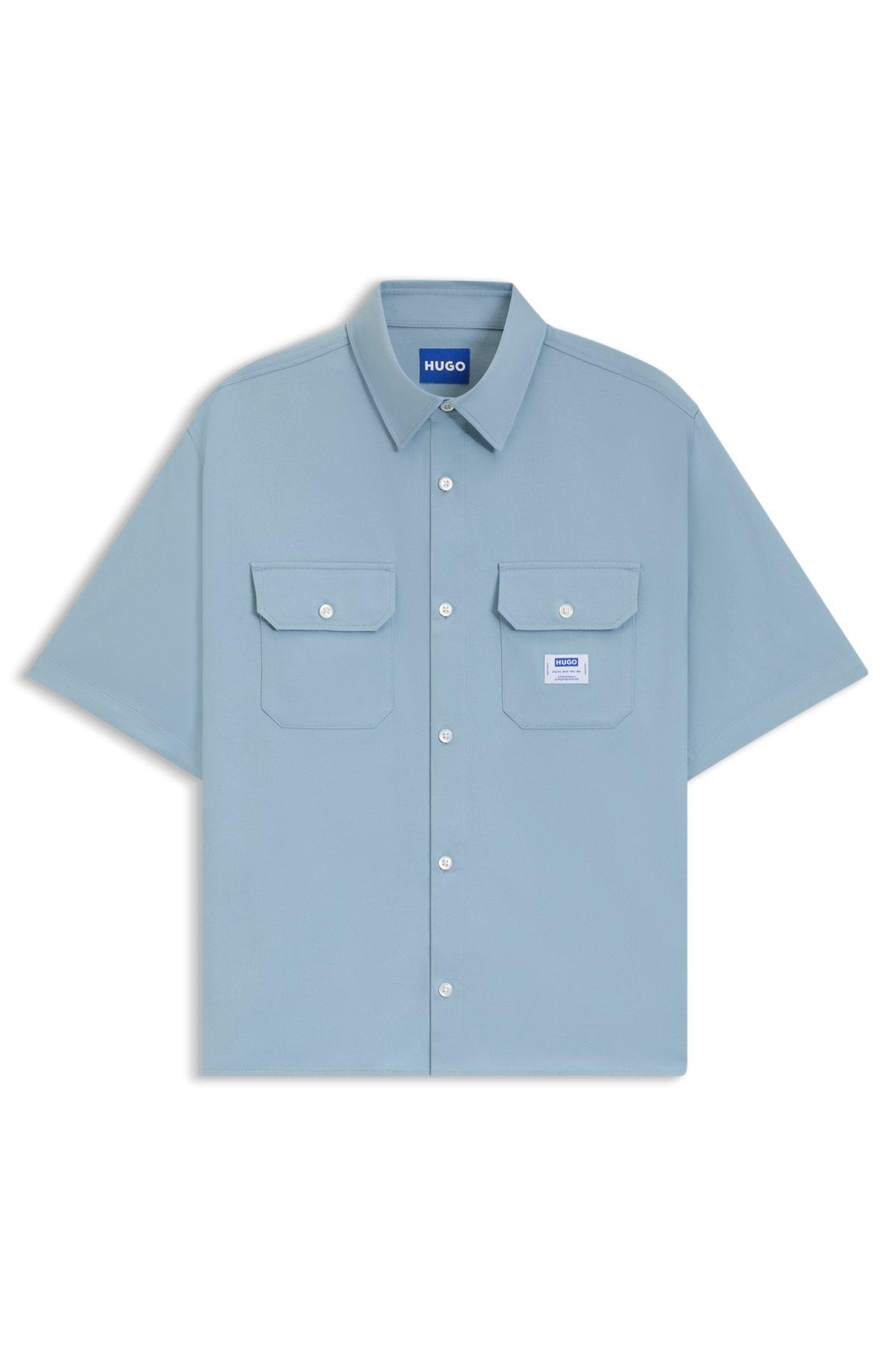 HUGO - Oversized-fit shirt in cotton twill with zip closure - Light Blue Product Image