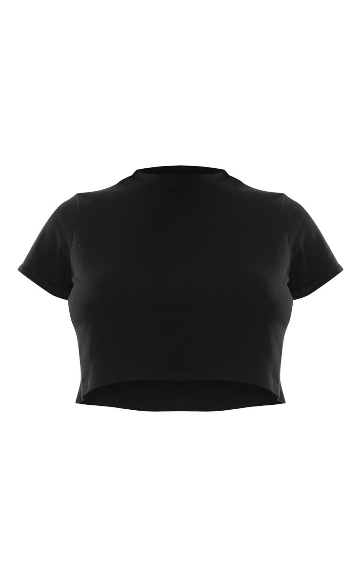 Basic Black Cotton Blend Roll Sleeve Crop Top Product Image