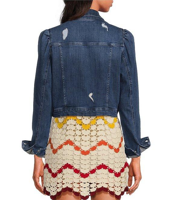 Chelsea & Violet Point Collar Long Puff Shoulder Sleeve Denim Short Statement Jacket Product Image