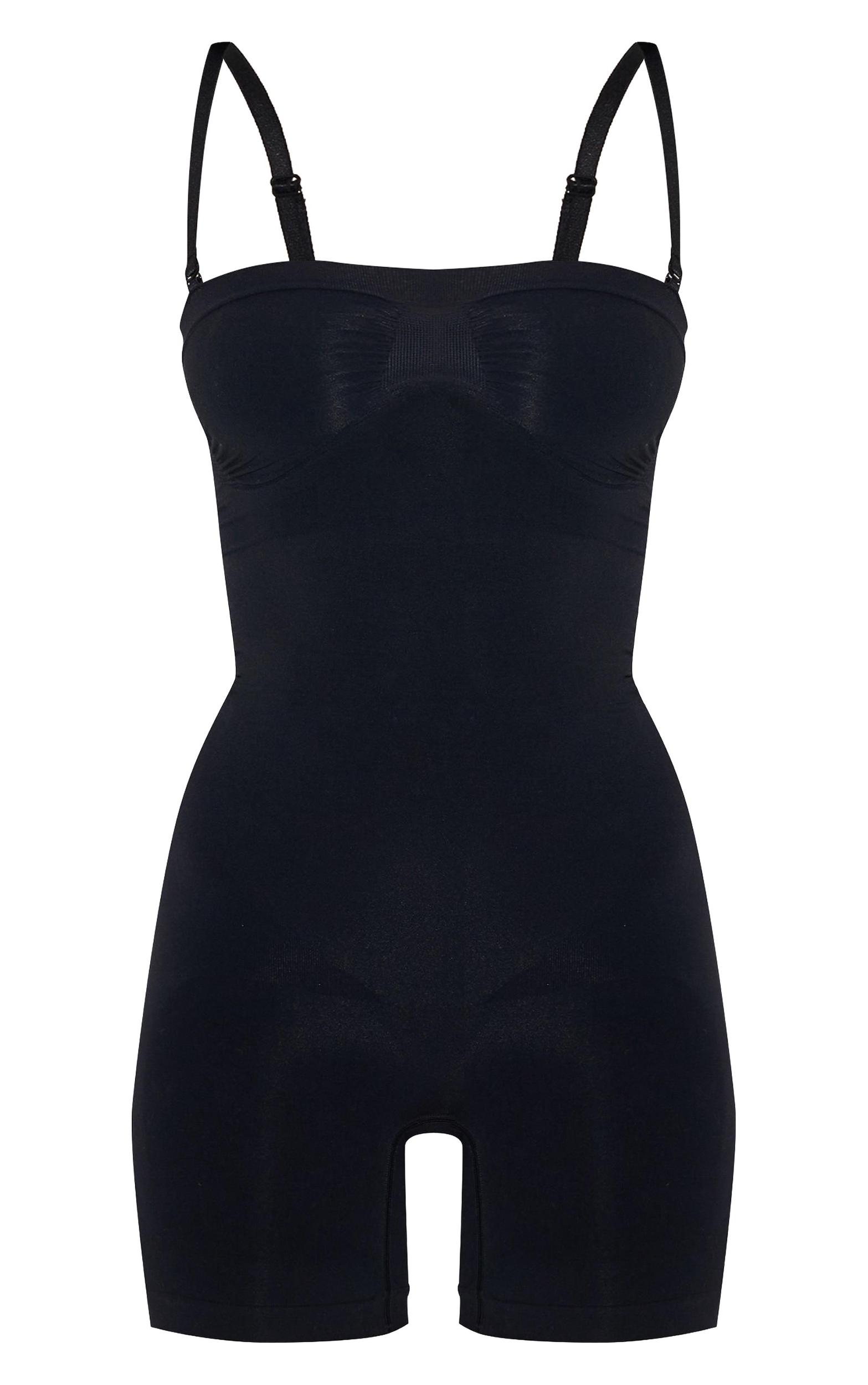 Black Bandeau Removable Strap Shapewear Bodysuit Product Image