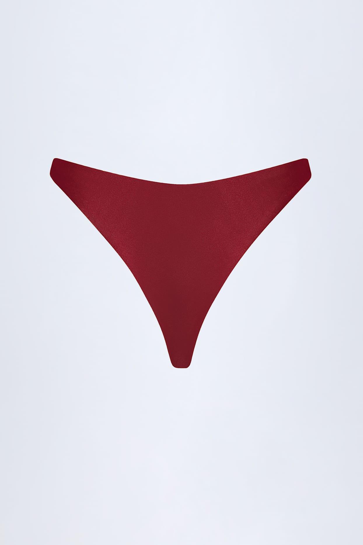 Bead-Embellished Cheeky Bikini Bottoms in Dark Cherry Product Image