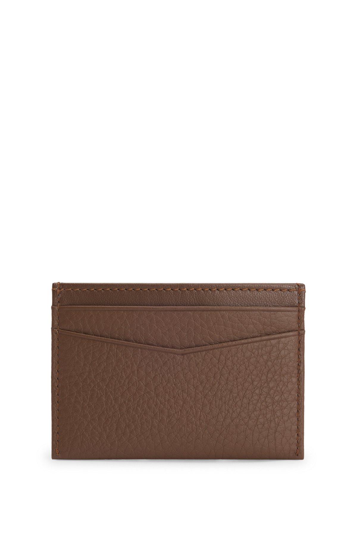 Card holder in grained leather with metallic logo lettering Product Image