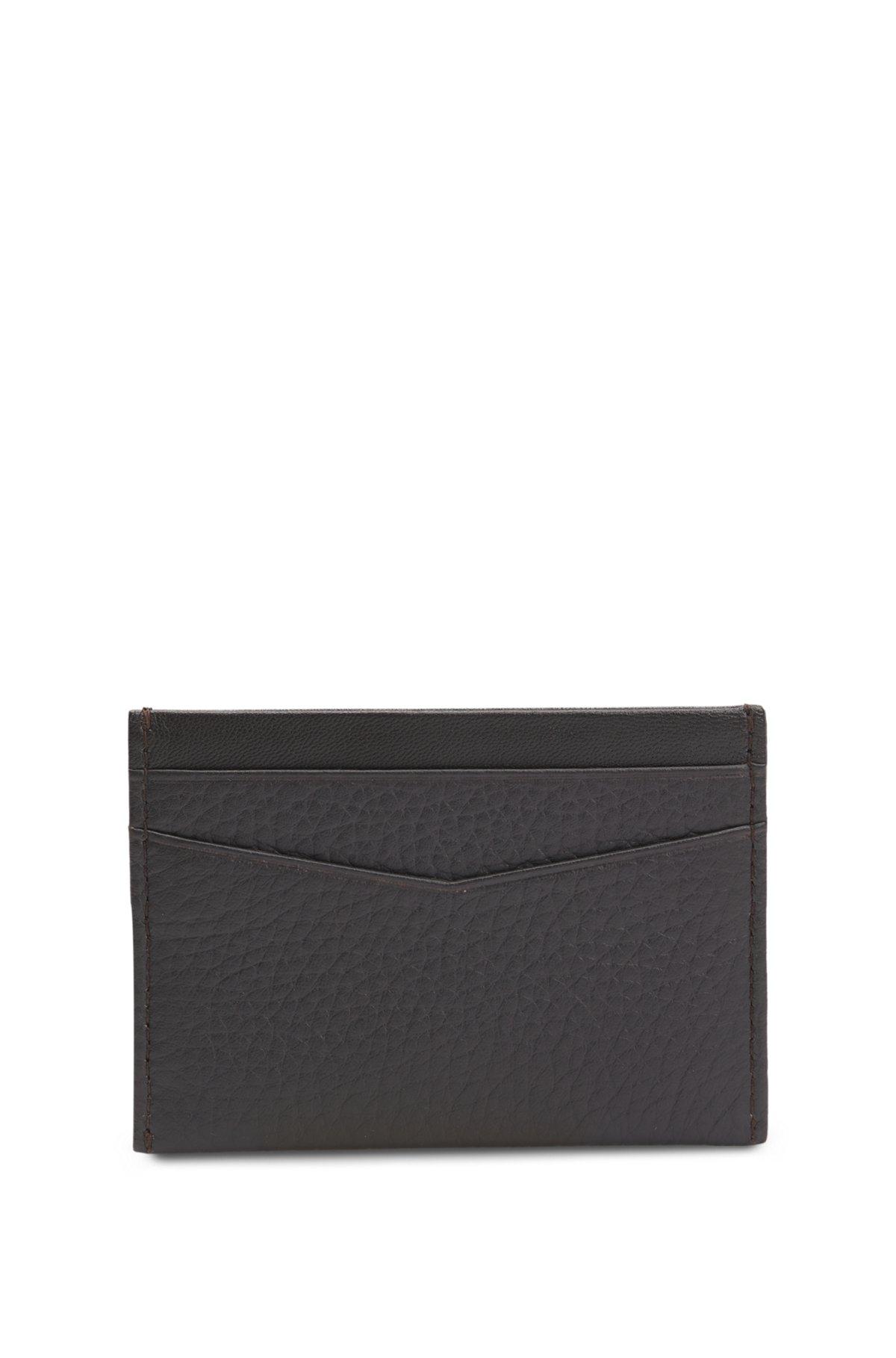 Logo-lettering card holder in grained leather Product Image